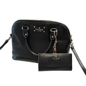 Kate Spade Rachelle Wellesley Black Pebbled Leather Satchel with Wallet